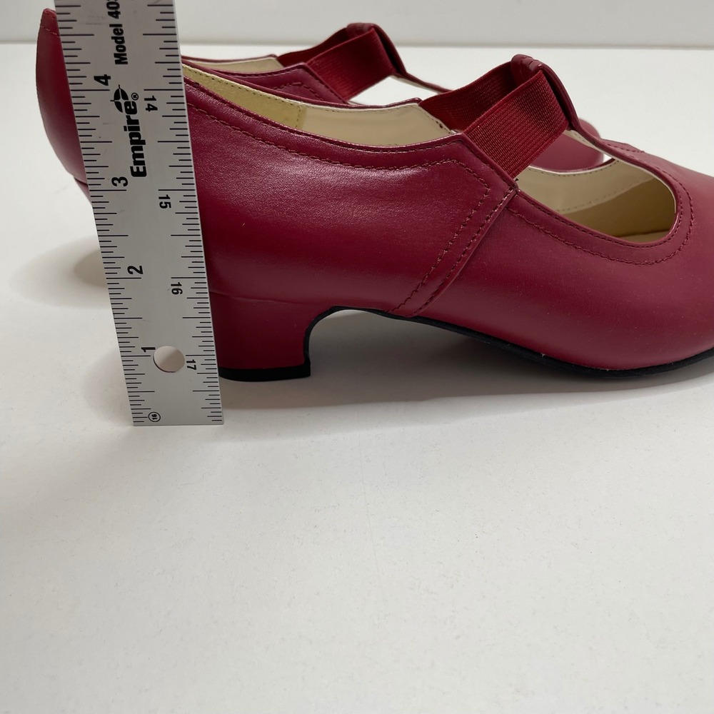Angel Step Red T-Strap Mary Jane Low Block Heel Pump Round Toe 8.5M Retro Granny - Picture 10 of 10